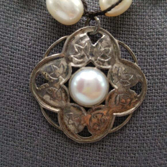 Silpada Sterling Silver Pendant Rhyannon Pearl Necklace, Silk Cord, 17 Inch - Picture 9 of 10